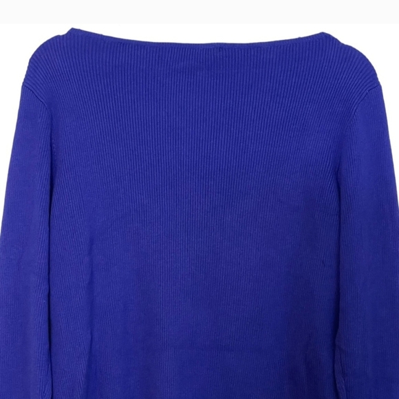 Ralph Lauren Sz L Blue Purple Fitted Bell Sleeve Ribbed Knit Pullover Flare Cuff - Picture 4 of 14
